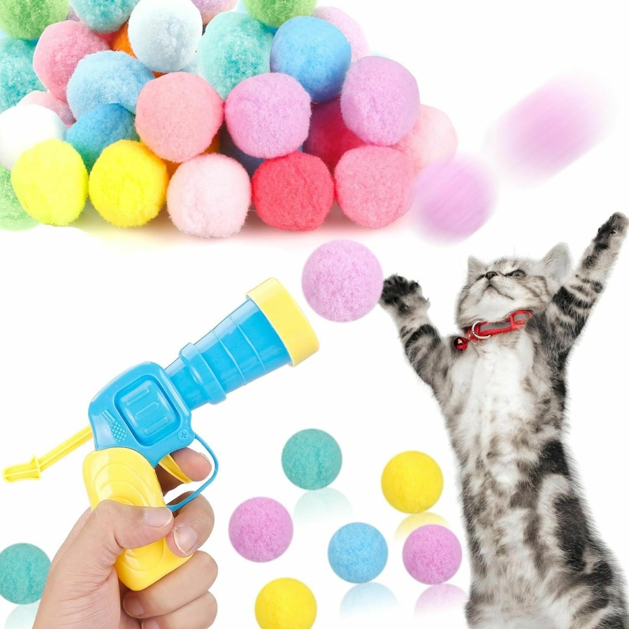 Cat MeoHui | 31Pcs Cat Ball Toy Launcher Gun, Cat Balls Fetch Toy, 30Pcs Plush Fuzzy Balls Launcher Cat Toy For Cats With 1 Gun, Funny Interactive Cat Toys For Bored Indoor Adult Cats, Cute Kitten Kitty Toys