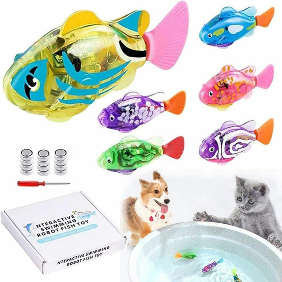 Cat LAVIZO | Lavizo Interactive Robot Fish Toys For Cat/Dog(6 Pcs), Activated Swimming In Water With Led Light, Swimming Bath Plastic Fish Toy Gift To Stimulate Your Pet'S Hunter Instincts