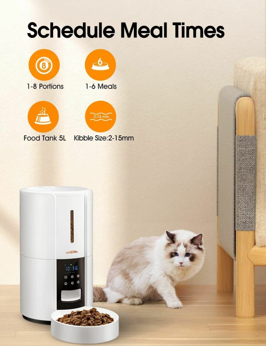 Cat WOPET | Wopet Automatic Cat Feeder 5L - Automatic Cat Food Dispenser, New Ft70 Plus Timed Cat Feeder 6 Meals Daily With Portion Control, Auto Dog Feeder With 10S Meal Call, Backup Power Supply For Cat & Dog