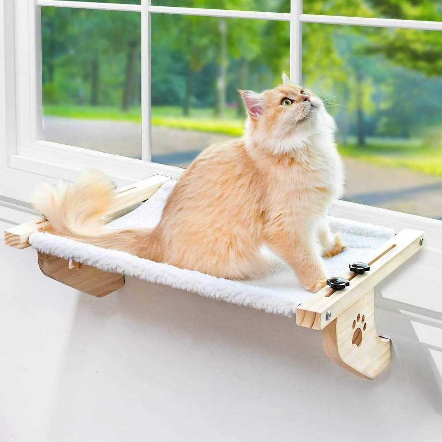 Cat AMOSIJOY | Amosijoy Cat Sill Window Perch Sturdy Cat Hammock Window Seat With Cushion Bed Cover, Wood & Metal Frame For Large Cats, Easy To Adjust Cat Bed For Windowsill, Bedside, Drawer And Cabinet(Cushion Bed)