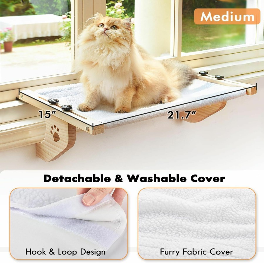 Cat AMOSIJOY | Amosijoy Cat Sill Window Perch Sturdy Cat Hammock Window Seat With Cushion Bed Cover, Wood & Metal Frame For Large Cats, Easy To Adjust Cat Bed For Windowsill, Bedside, Drawer And Cabinet(Cushion Bed)