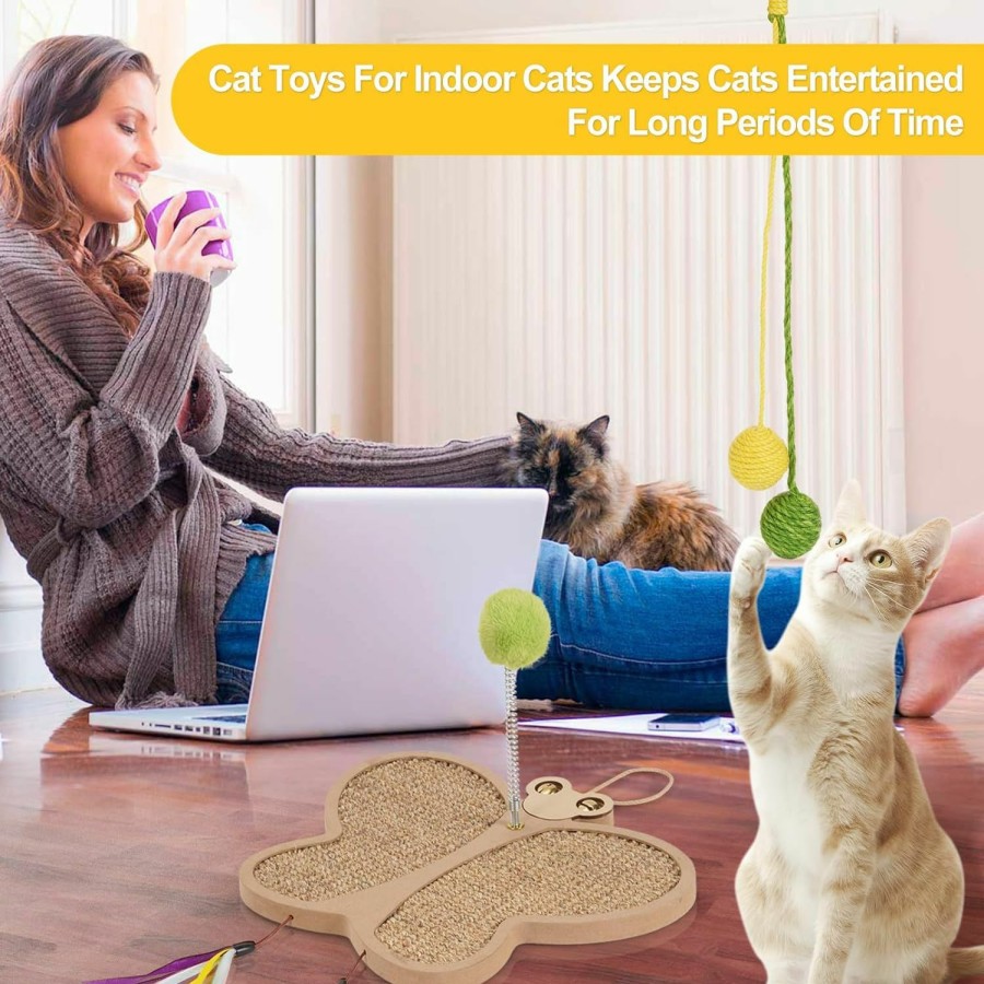 Cat Sancagy | Cat Scratcher, 3Rd Generation Cat Scratching Board, 3 In1 Cat Toys For Indoor Cats, Kitten Interactive Cat Toy With Springs & Ball, Mental And Physical Exercis Natural Sisal Scratching Pad