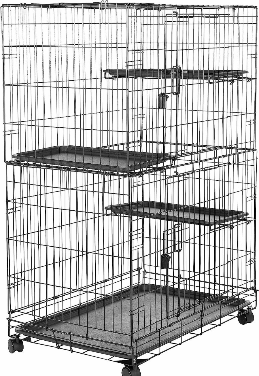 Cat Amazon Basics | Amazon Basics Large 3-Tier Cat Durable,Pliable Cage Playpen Box Crate Kennel - 35.8\"L X 22.4\"W X 50.6\"H, Black