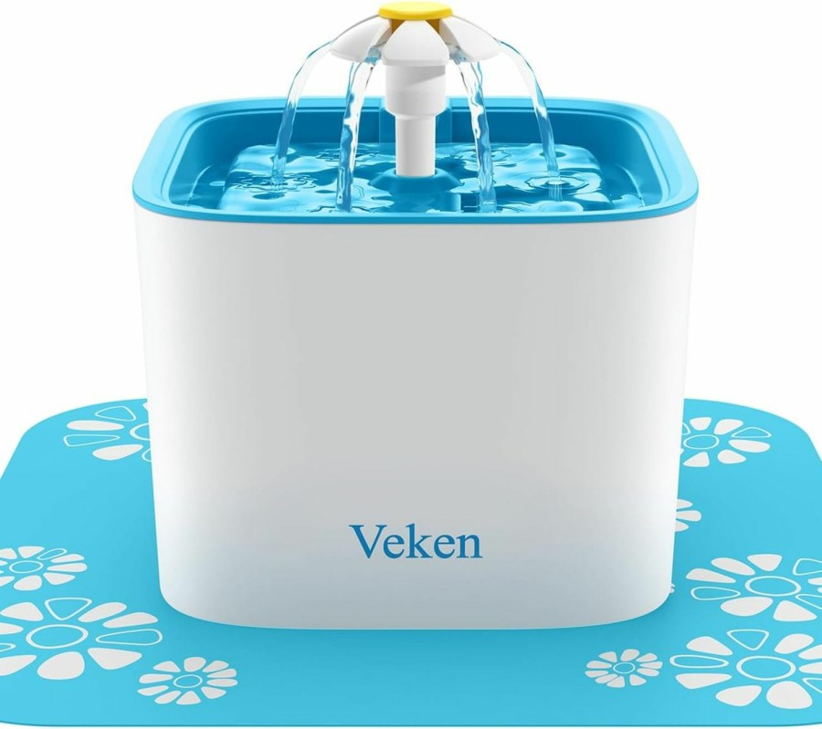 Cat Veken | Veken Pet Fountain, 84Oz/2.5L Automatic Cat Water Fountain Dog Water Dispenser With 3 Replacement Filters & 1 Silicone Mat For Cats, Dogs, Multiple Pets, Grey