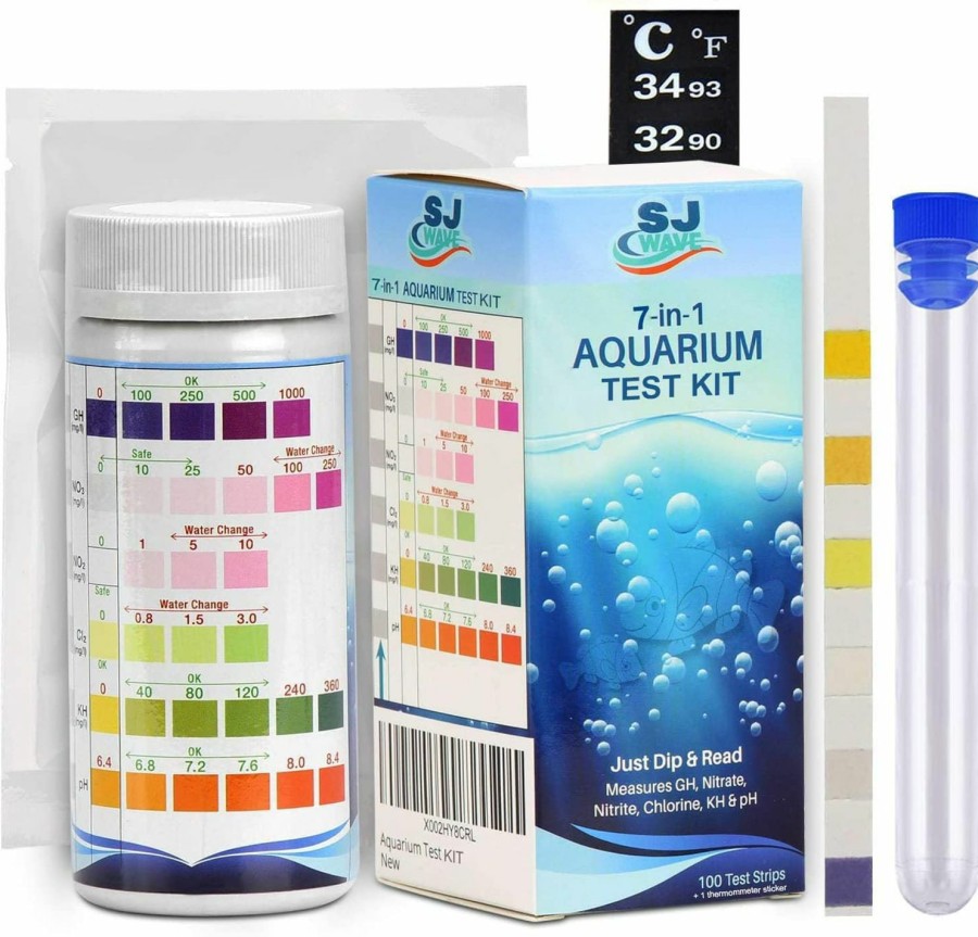 Fish & Aquatic SJ WAVE | Sj Wave 7 In 1 Aquarium Test Kit For Freshwater Aquarium | Fast & Accurate Water Quality Testing Strips For Aquariums & Ponds | Monitors Ph, Hardness, Nitrate, Temperature And More (100 Tests)