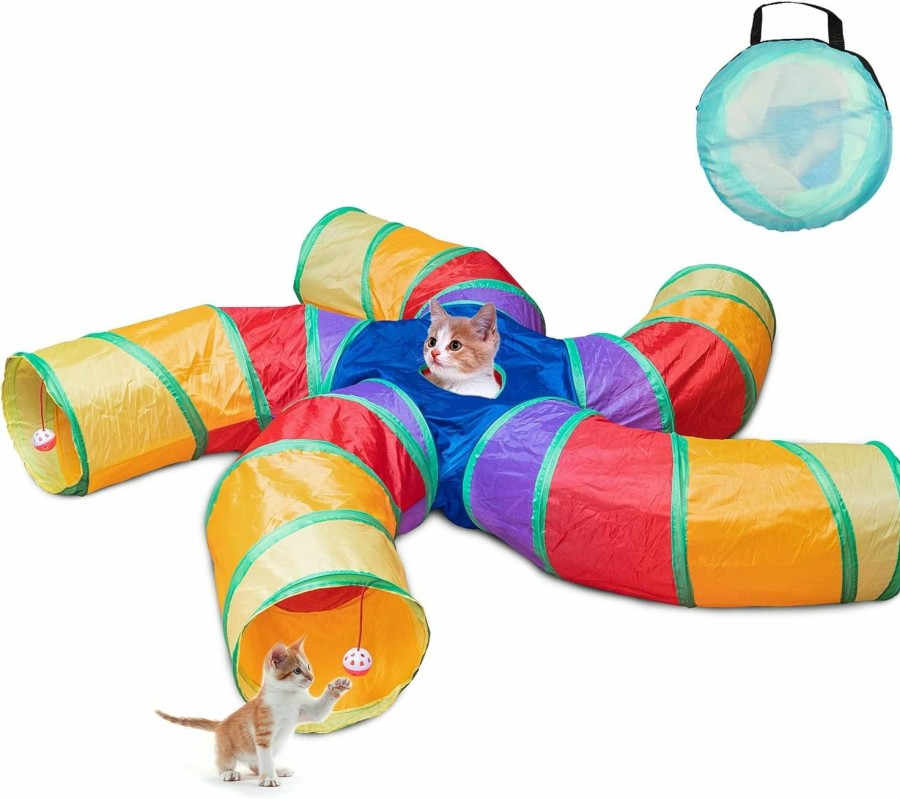 Cat Depets | Depets Cat Tunnel For Indoor Cats, 5 Way Large Cat Tube With Play Ball, S-Shaped Folded Cat Play Tunnel Toy For Indoor Exercise, Durable Interactive Peephole Pet Tunnel For Cat Kitten Puppy Rabbit