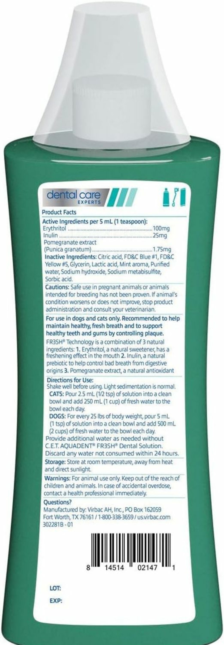 Cat Virbac | Virbac C.E.T Aquadent Dental Solution For Dogs And Cats (500 Ml)