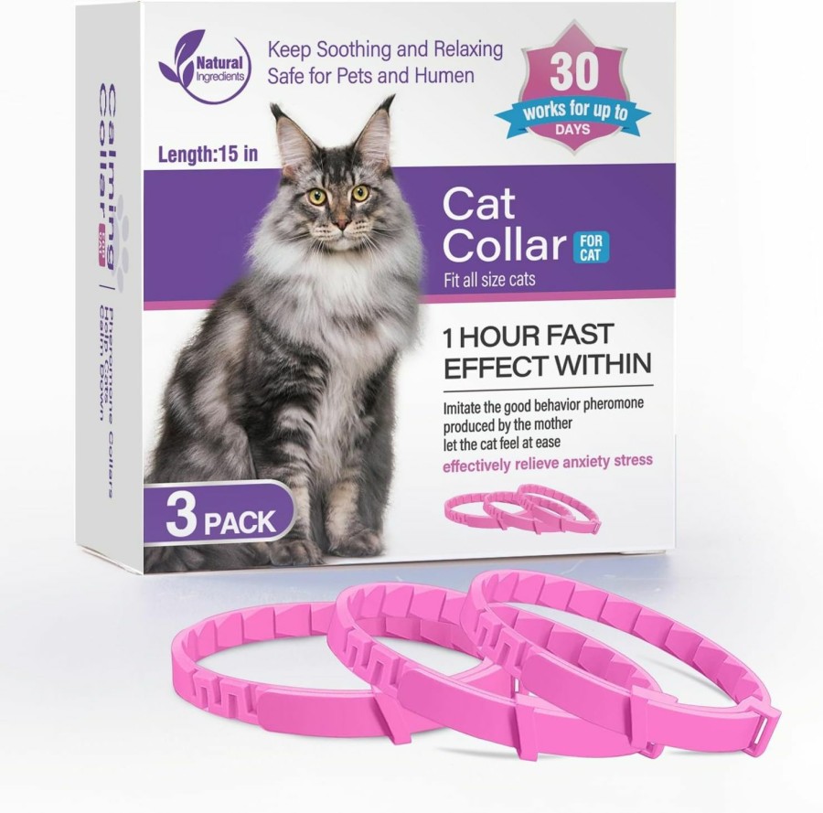 Cat Tcllka | 3 Pack Calming Collar Efficient Relieve Reduce Anxiety Stress Pheromones Calm Relaxing Comfortable Breakaway Collars Adjustable For Small, Medium Large Cat, Kittens