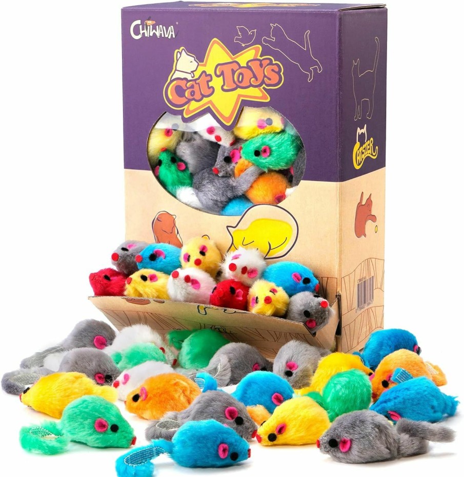 Cat CHIWAVA | Chiwava 36Pcs 4.1'' Furry Cat Toy Mice Rattle Small Mouse Kitten Interactive Play Assorted Color