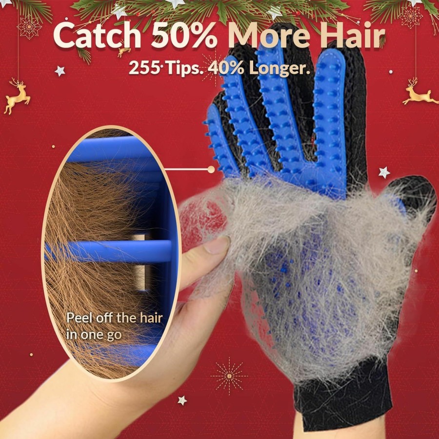 Cat DELOMO | Pet Hair Remover Glove - Gentle Pet Grooming Glove Brush - Deshedding Glove - Massage Mitt With Enhanced Five Finger Design - Perfect For Dogs & Cats With Long & Short Fur - 1 Pack (Right-Hand), Blue