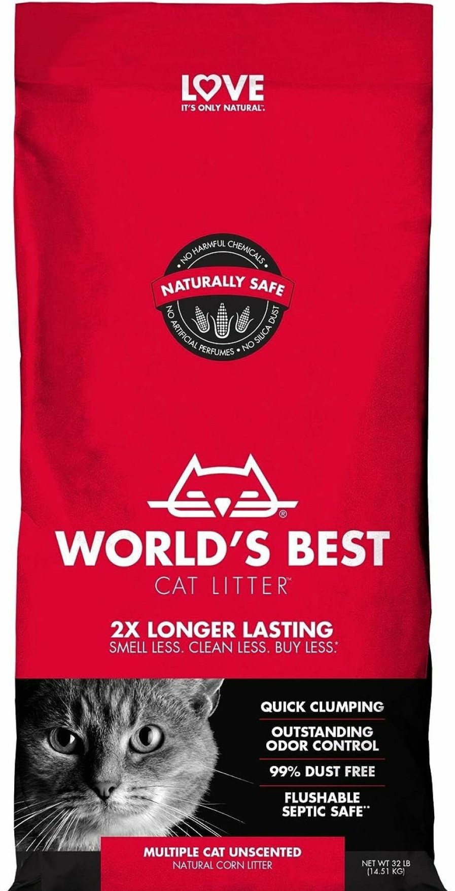 Cat World's Best Cat Litter | World'S Best Cat Litter Multiple Cat Unscented, 32-Pounds - Natural Ingredients, Quick Clumping, Flushable, 99% Dust Free & Made In Usa - Long-Lasting Odor Control & Easy Scooping