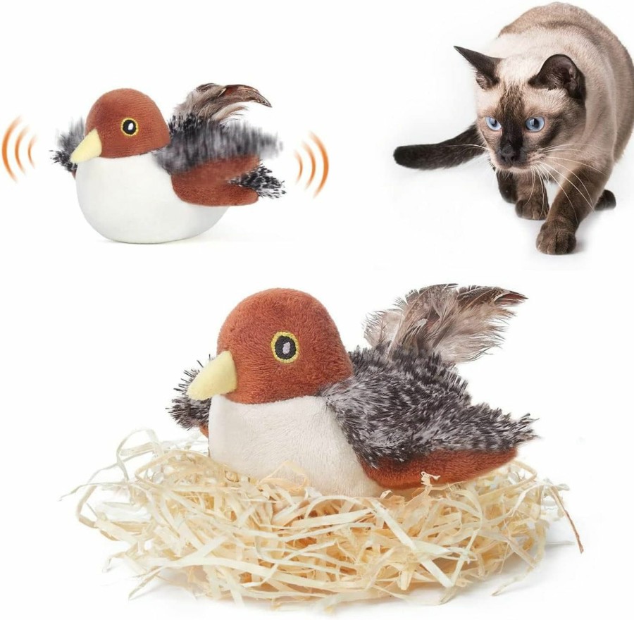 Cat Potaroma | Potaroma Cat Toys Rechargeable Flapping Bird Sparrow, Lifelike Chirp Tweet, Touch Activated Kitten Toy Interactive Cat Exercise Toys For All Breeds Cat Kicker Catnip Toys 4.0 Inches